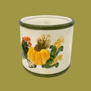 Vintage Hand Painted Ceramic Thanksgiving Pumpkin Planter, Harvest Decor